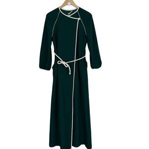 Vtg Vassarette Juniors Green Velour Robe Dressing Gown Sz 9 White Trim Belted